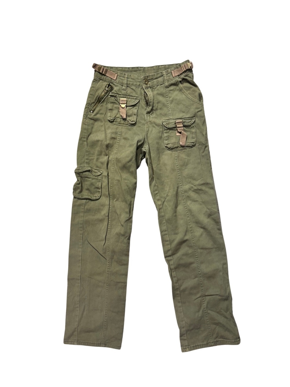 Vintage Y2K Olive Cargo Pants Utility Multi Pocket S/M